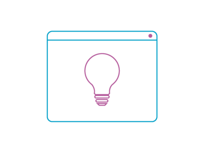 Icon mit einem Browserfenster mit einer Glühbirne.